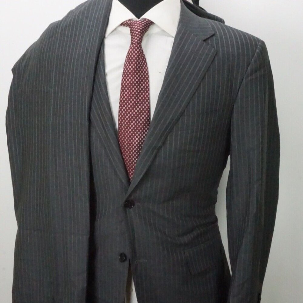 Canali 1934 CURRENT Gray Blue Striped 100% Wool 2 Pc Suit Jacket Pants Sz 42R - Picture 4 of 11